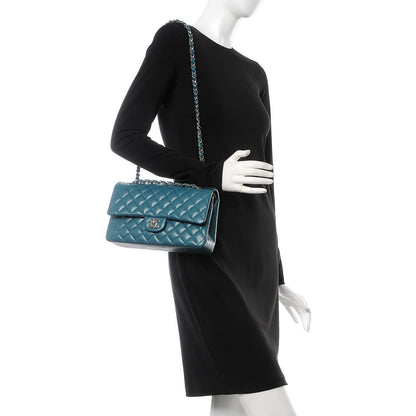 Chanel Caviar Quilted Medium Double Flap Dark Turquoise 2 of 8