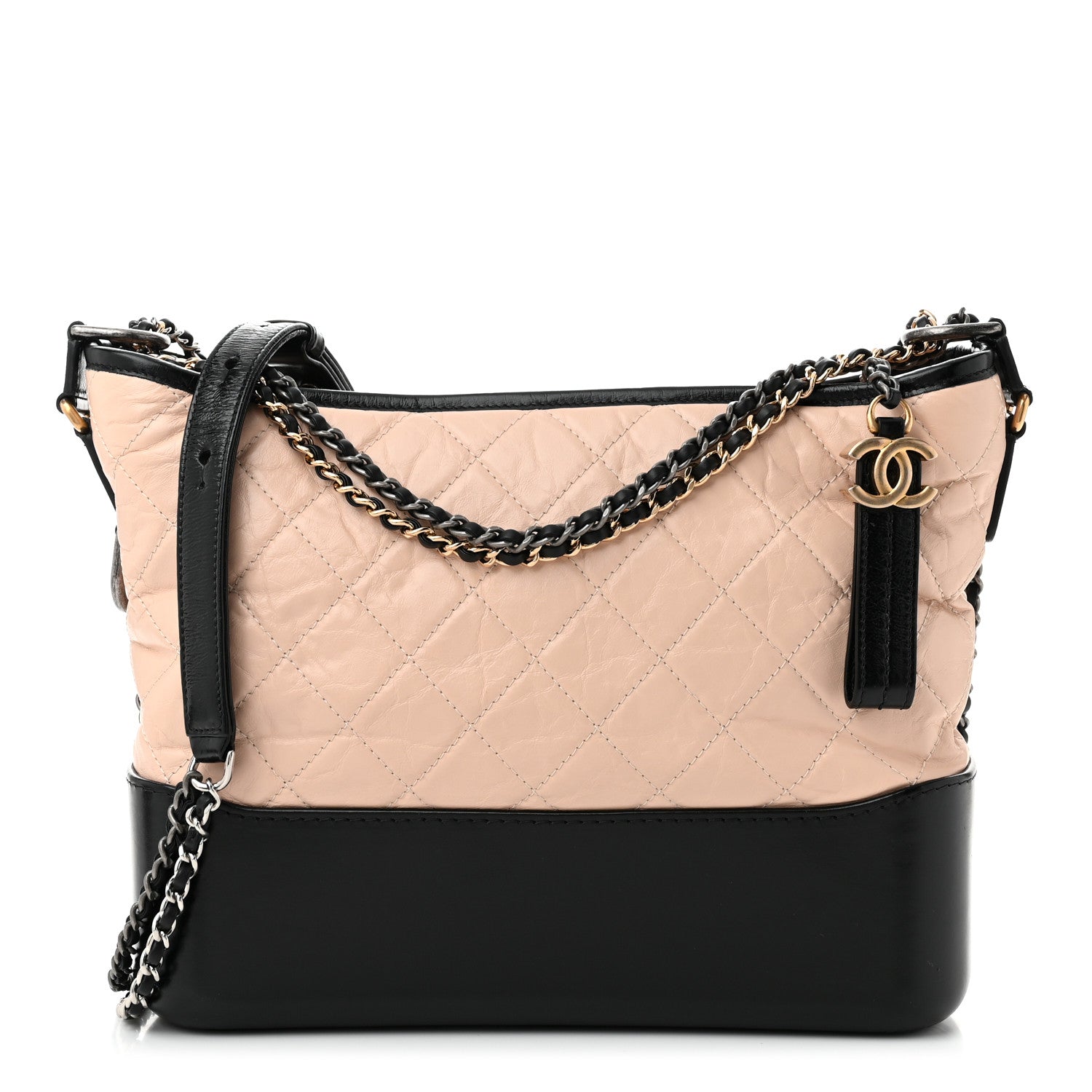 Chanel Aged Calfskin Quilted Medium Gabrielle Hobo Beige Black 1 of 12