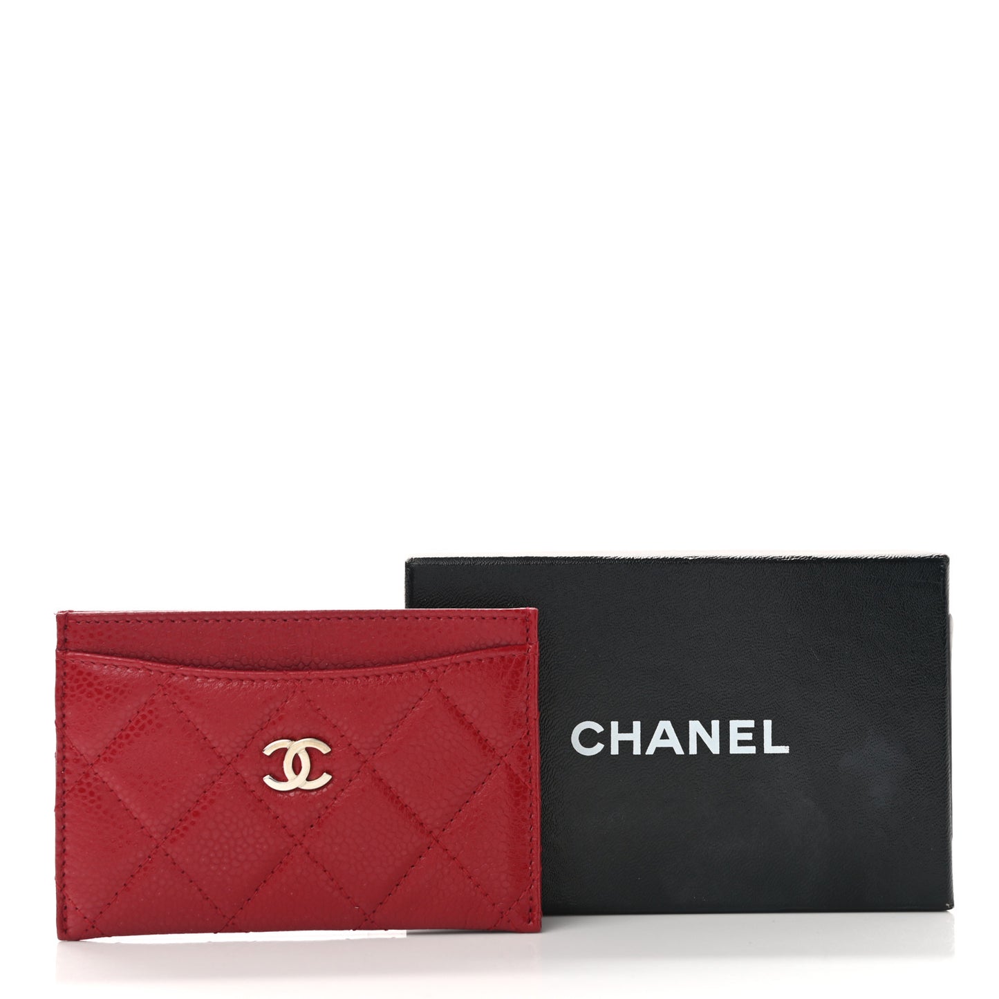 Caviar Quilted Card Holder Red