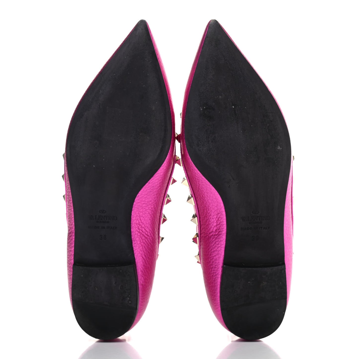Metallic Pebbled Calfskin Rockstud Cage Ballerina Flats 38 Peony