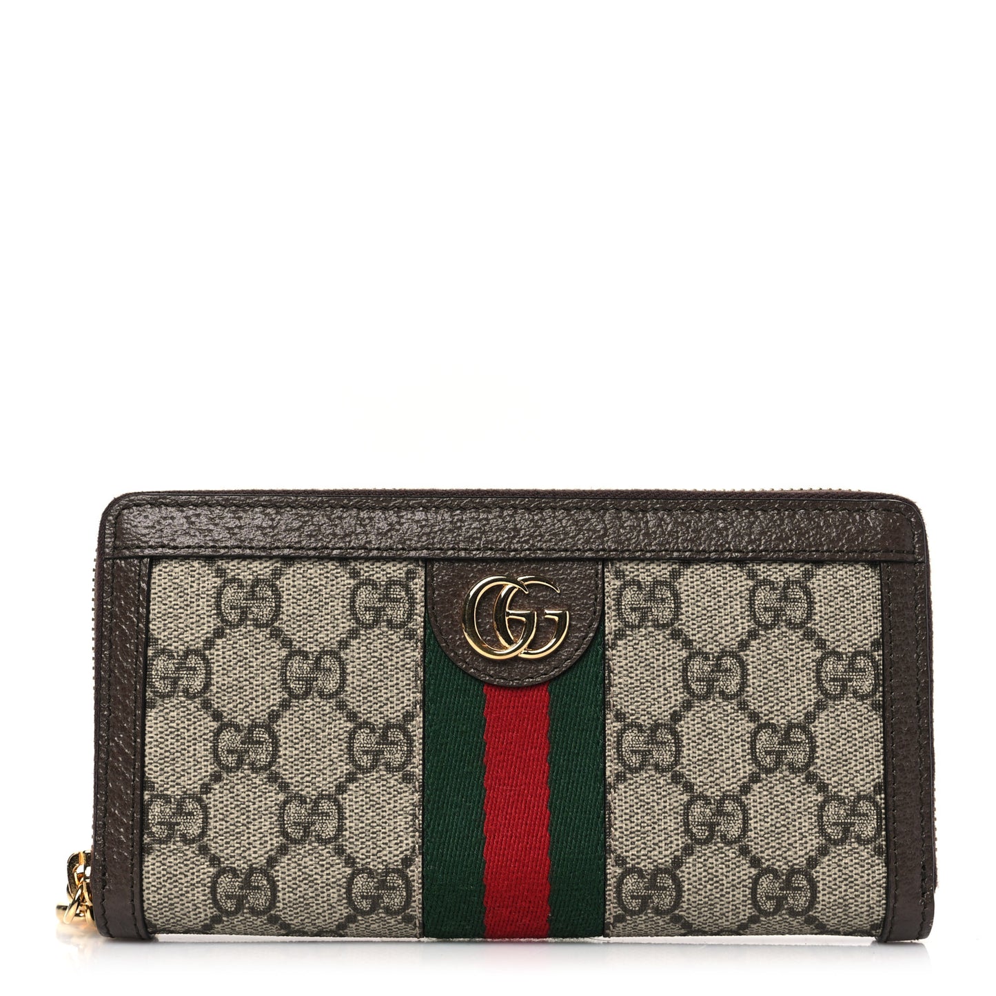 GG Supreme Monogram Web Ophidia Zip Around Wallet Brown