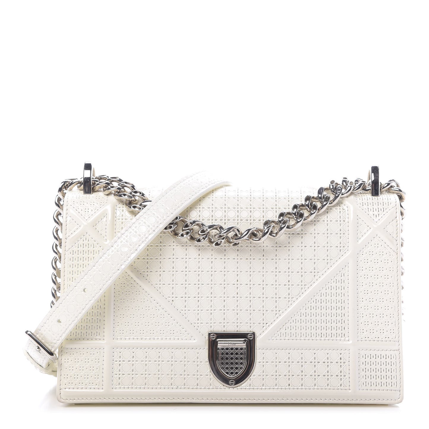Patent Micro-Cannage Small Diorama Flap Bag White