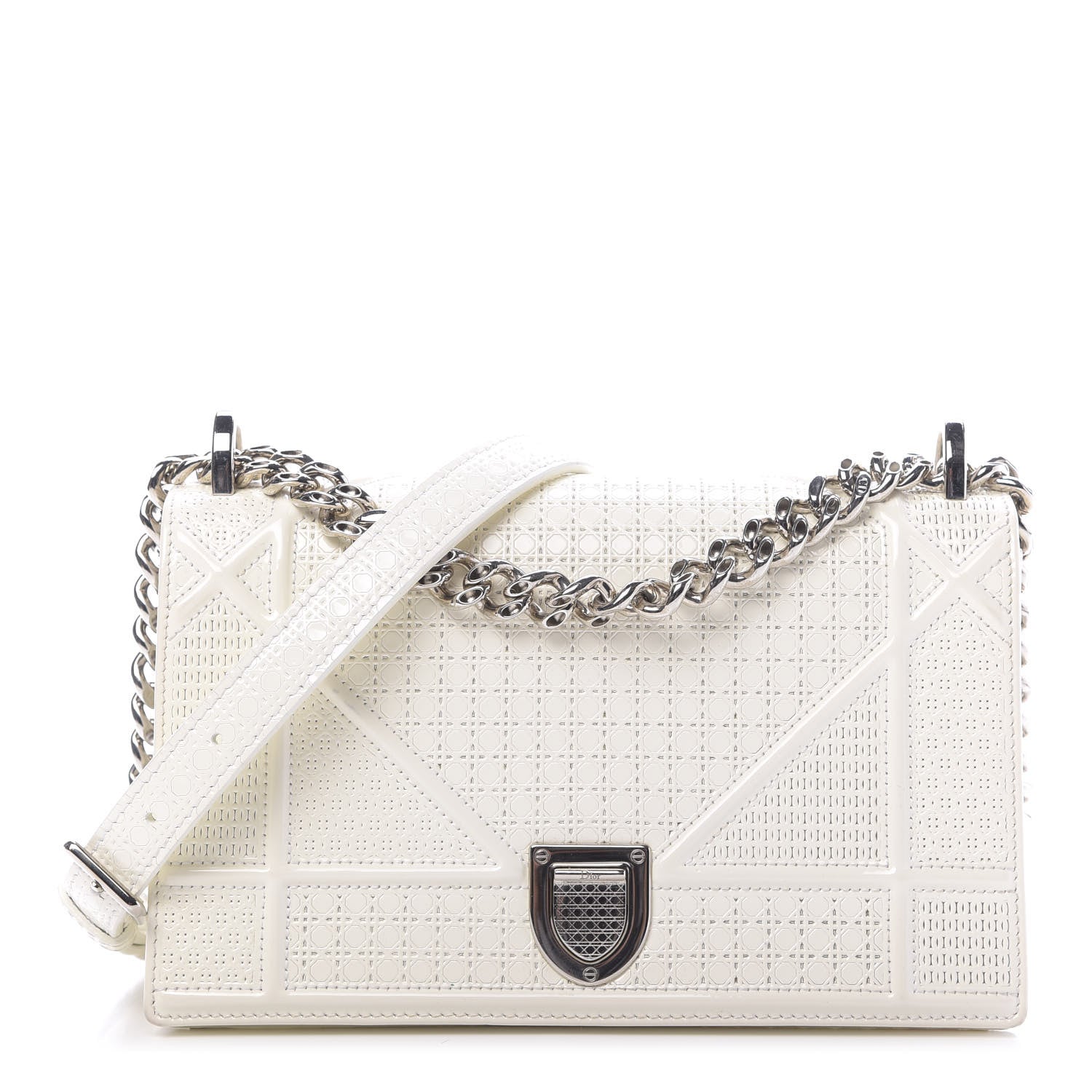 Christian Dior Patent Micro-Cannage Small Diorama Flap Bag White 1 of 15