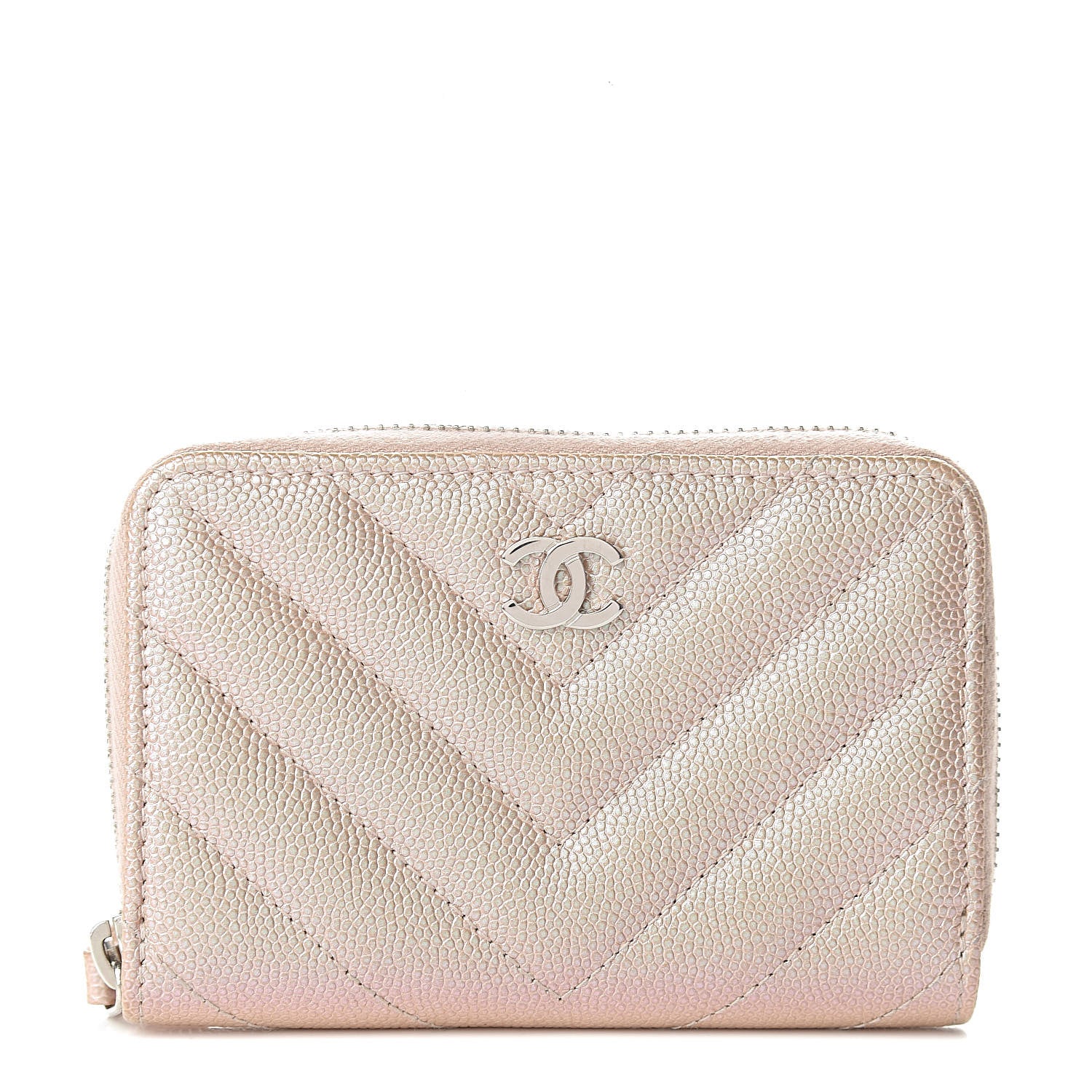 Chanel Metallic Caviar Chevron Quilted Zip Around Coin Purse Light Gold 1 of 8
