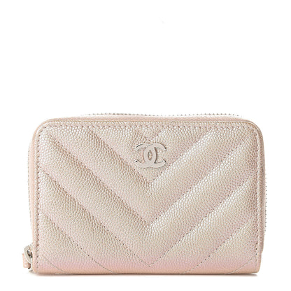 Chanel Metallic Caviar Chevron Quilted Zip Around Coin Purse Light Gold 1 of 8