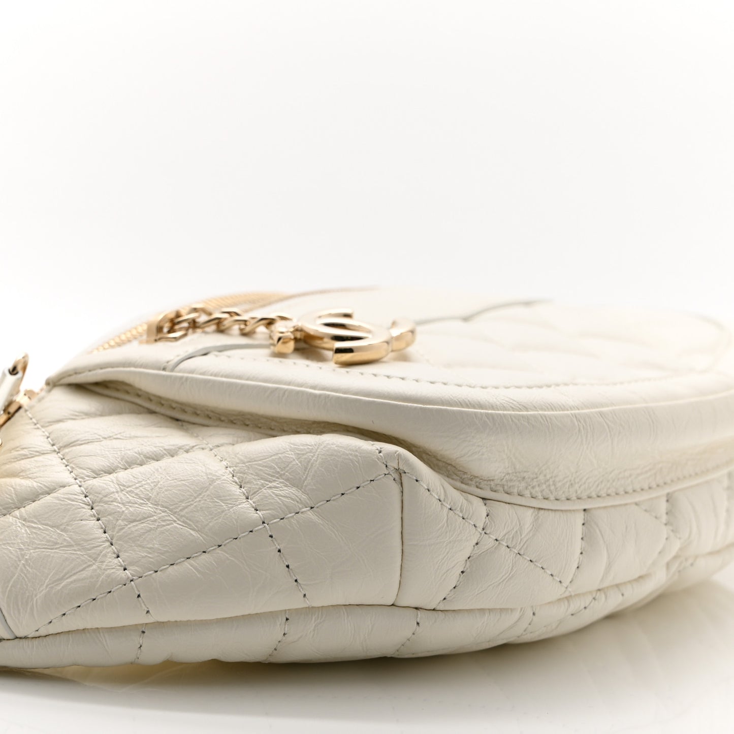 Aged Calfskin Quilted Waist Bag With Coin Purse White