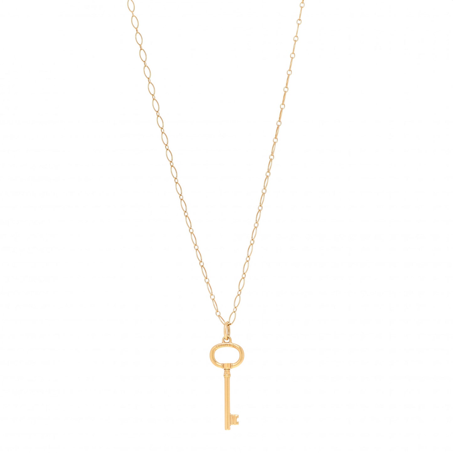 18K Yellow Gold Small Oval Key Pendant Link Necklace