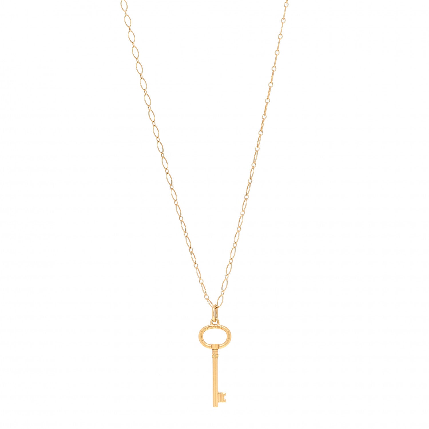 Tiffany 18K Yellow Gold Small Oval Key Pendant Link Necklace 1 of 8