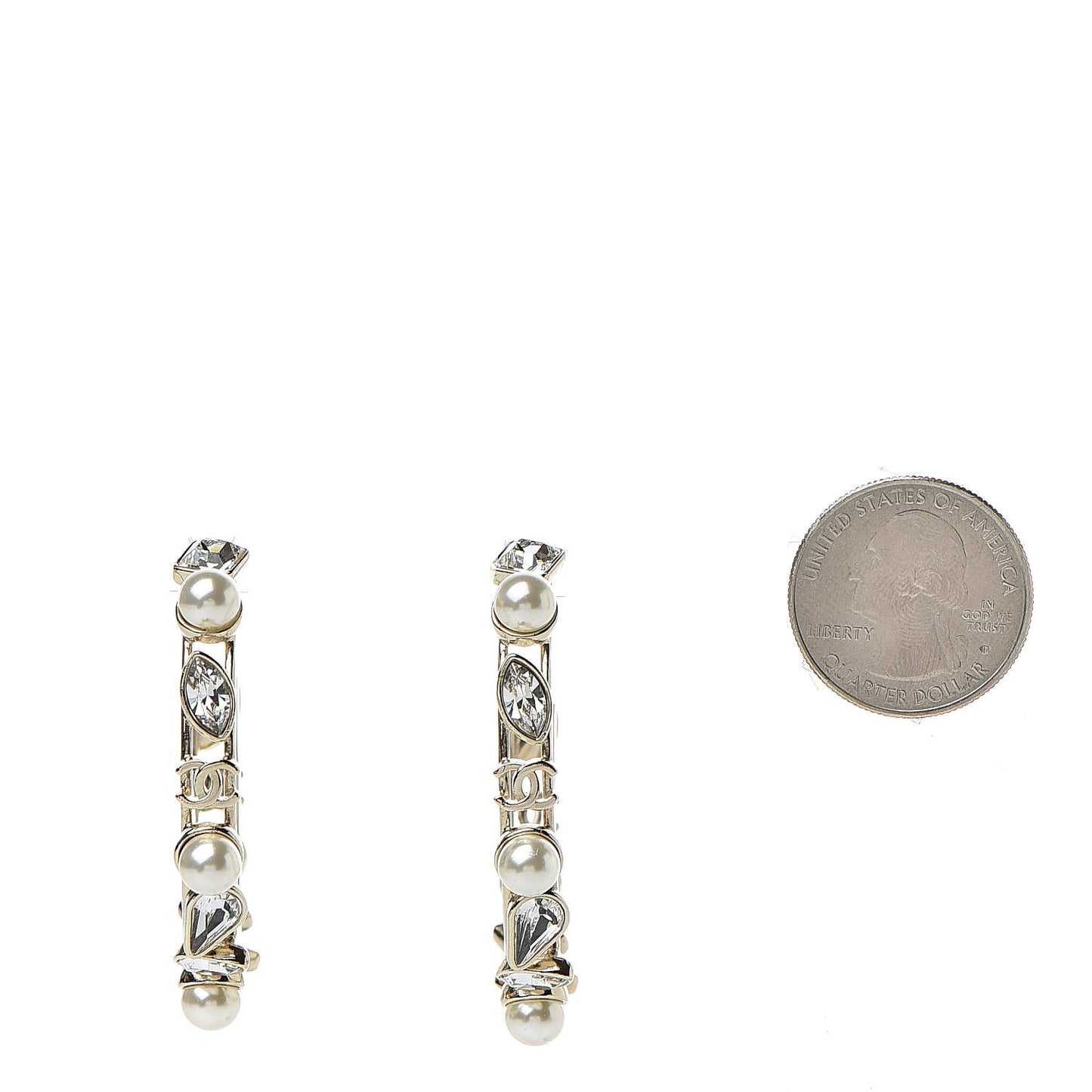 Glass Pearl Strass Snowfall Hoop Earrings Gold