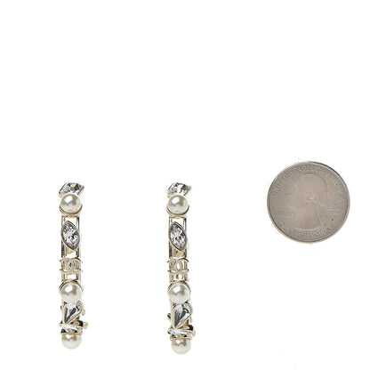 Chanel Glass Pearl Strass Snowfall Hoop Earrings Gold 2 of 4