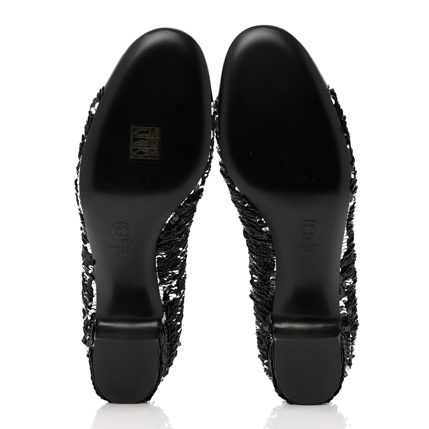 Sequin Patent Calfskin CC Pumps 40 Black Silver