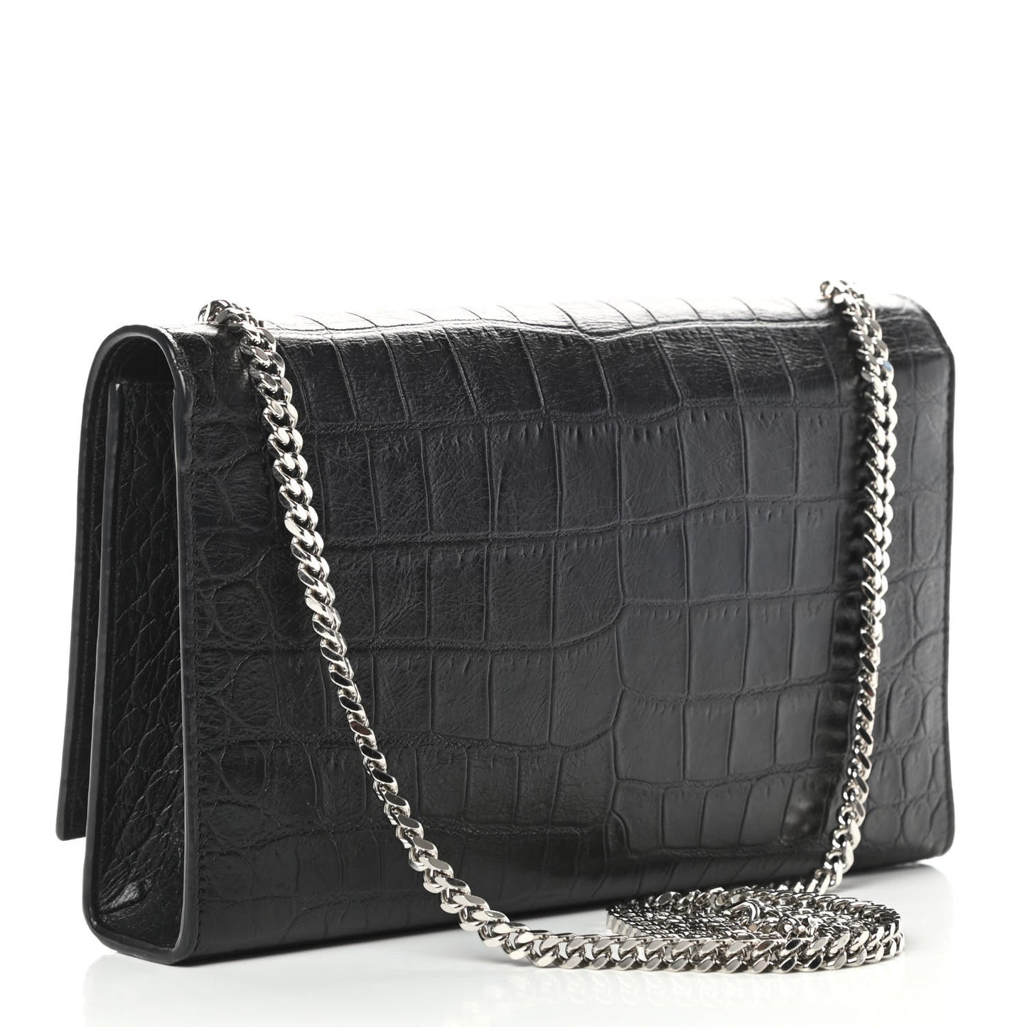 Calfskin Crocodile Embossed Medium Classic Monogram Kate Tassel Satchel Black