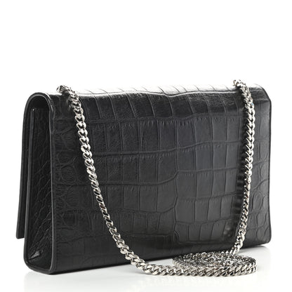 Saint Laurent Calfskin Crocodile Embossed Medium Classic Monogram Kate Tassel Satchel Black 3 of 14