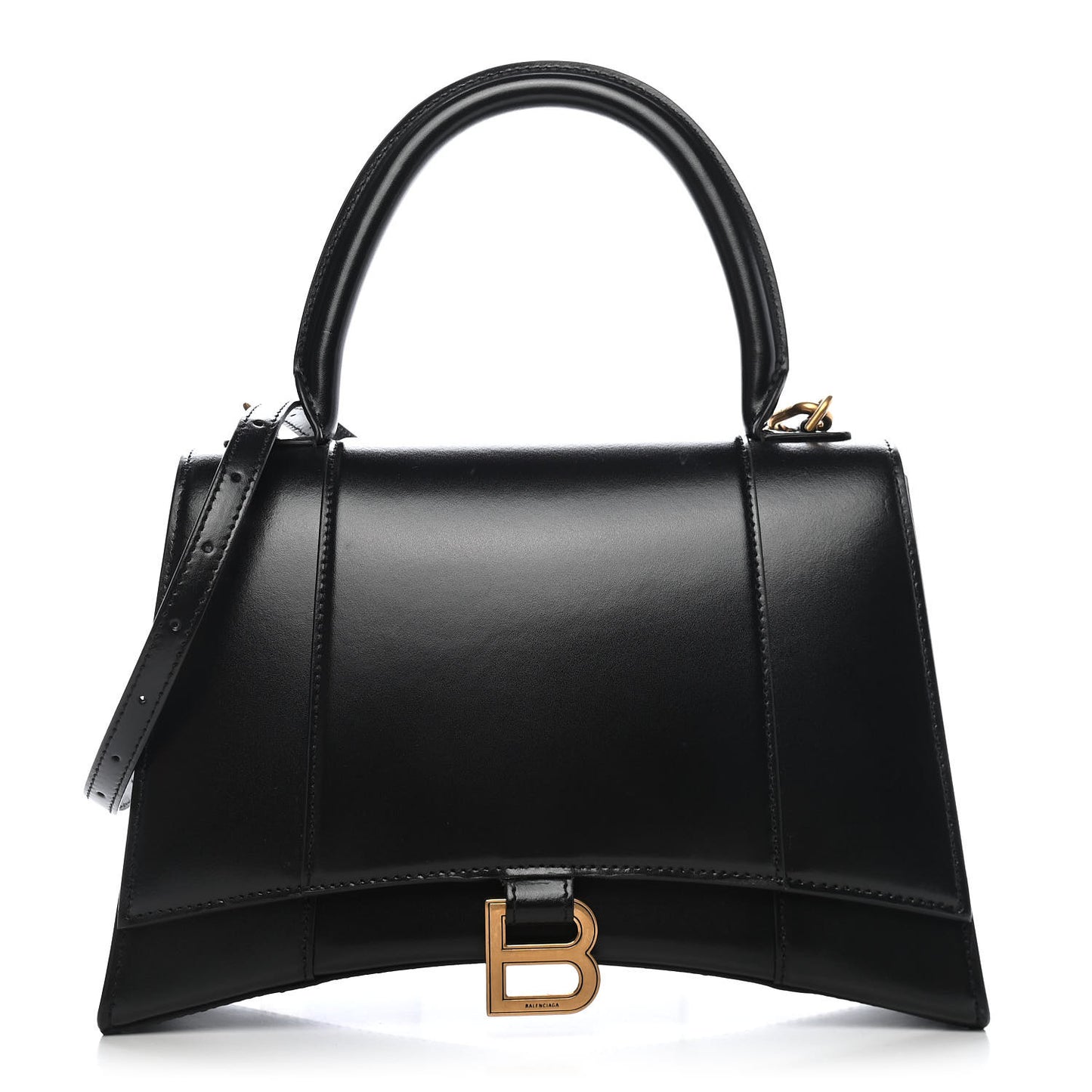 Shiny Box Calfskin Medium Hourglass Top Handle Bag Black