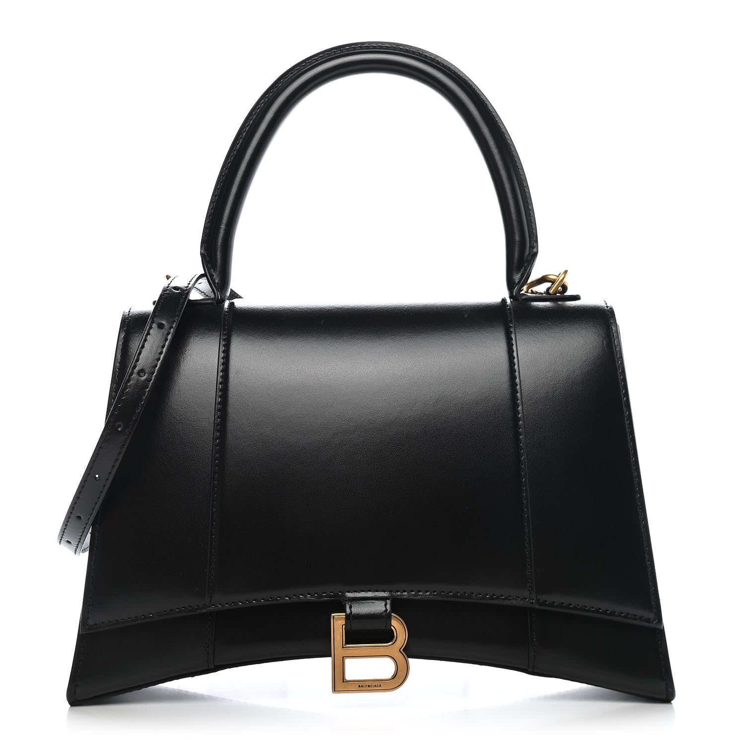 Balenciaga Shiny Box Calfskin Medium Hourglass Top Handle Bag Black 1 of 8