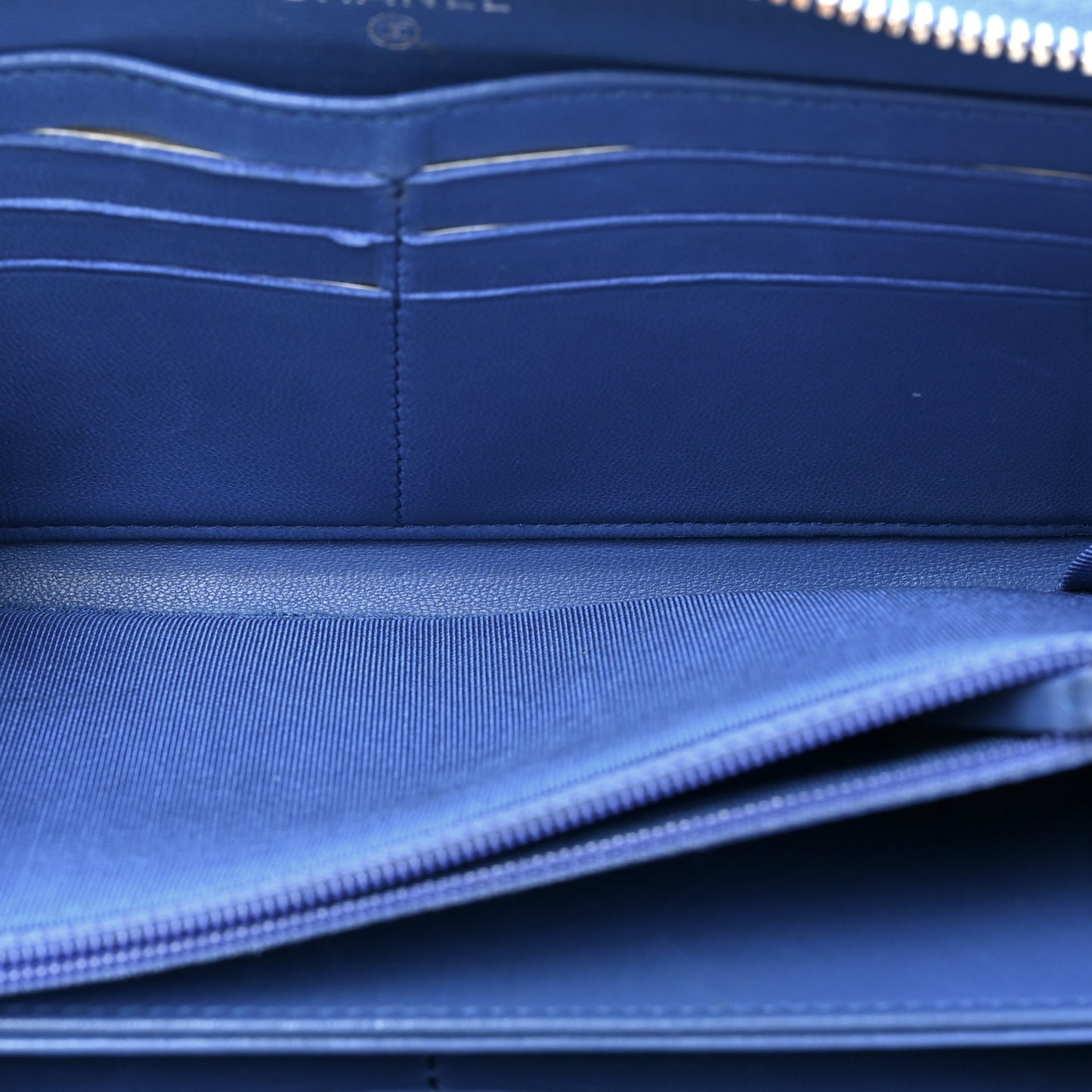 Lambskin Quilted Large Gusset Zip Around Wallet Dark Blue