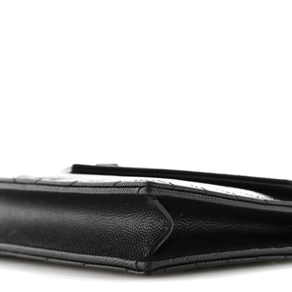 Saint Laurent Grain De Poudre Matelasse Chevron Monogram Monochrome Envelope Chain Wallet Black 10 of 16