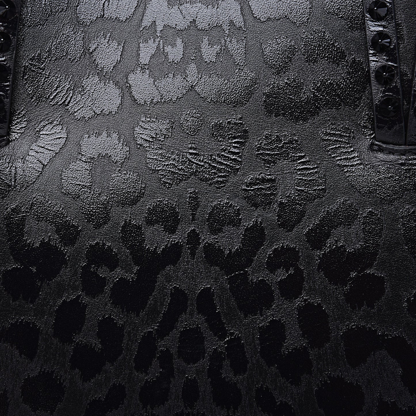 Patent Calfskin Print Leopard Print Spikes East West Cabata Tote Black