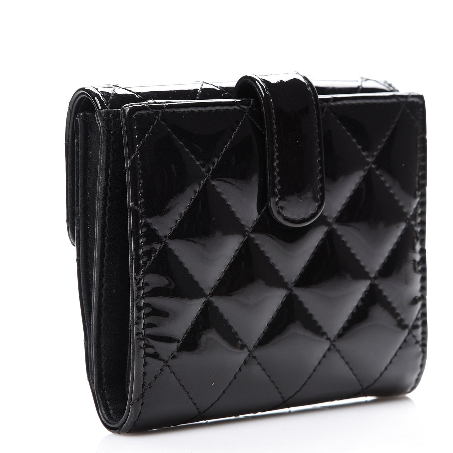 Patent Quilted Brilliant Compact Wallet Black