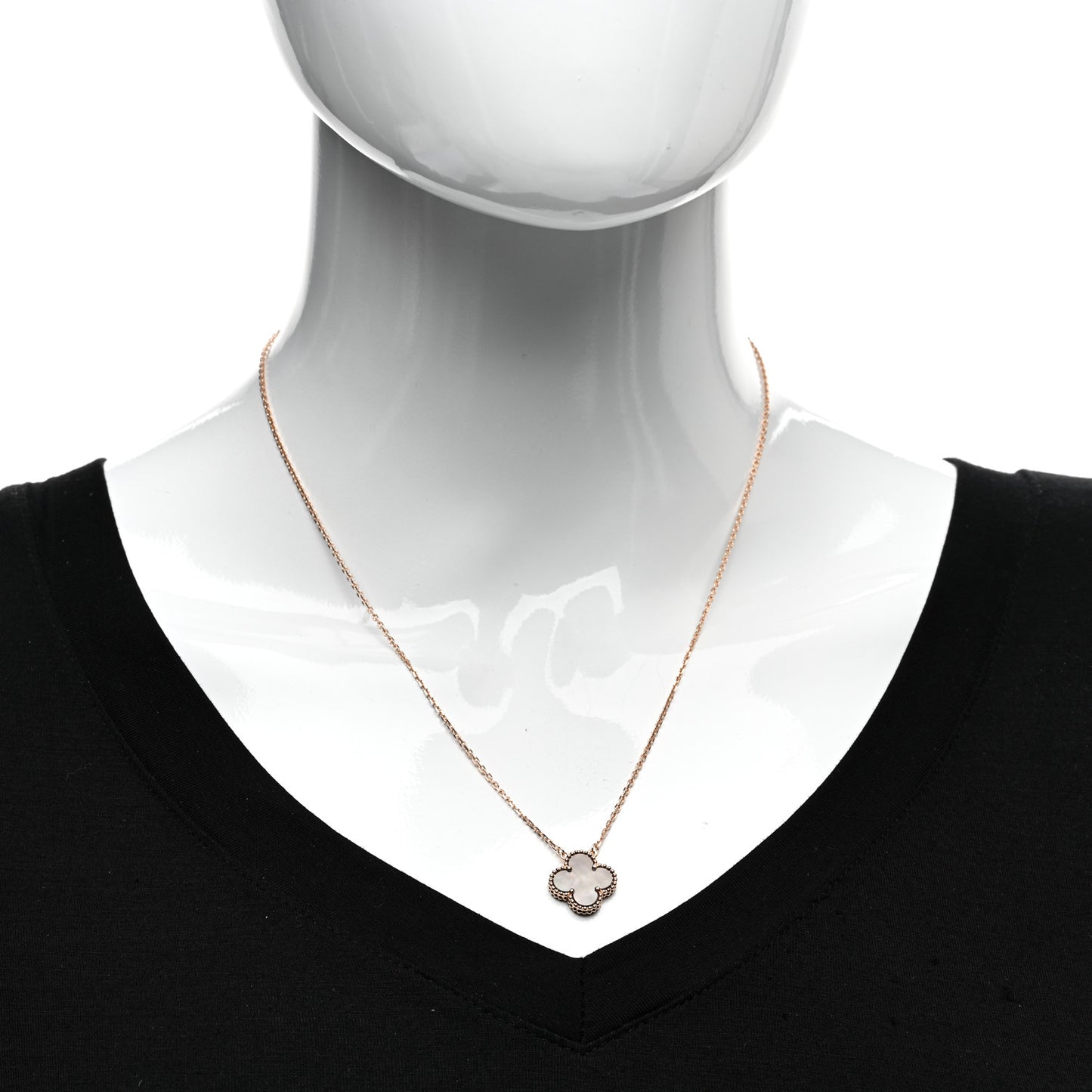 18K Rose Gold Gray Mother of Pearl Vintage Alhambra Pendant Necklace