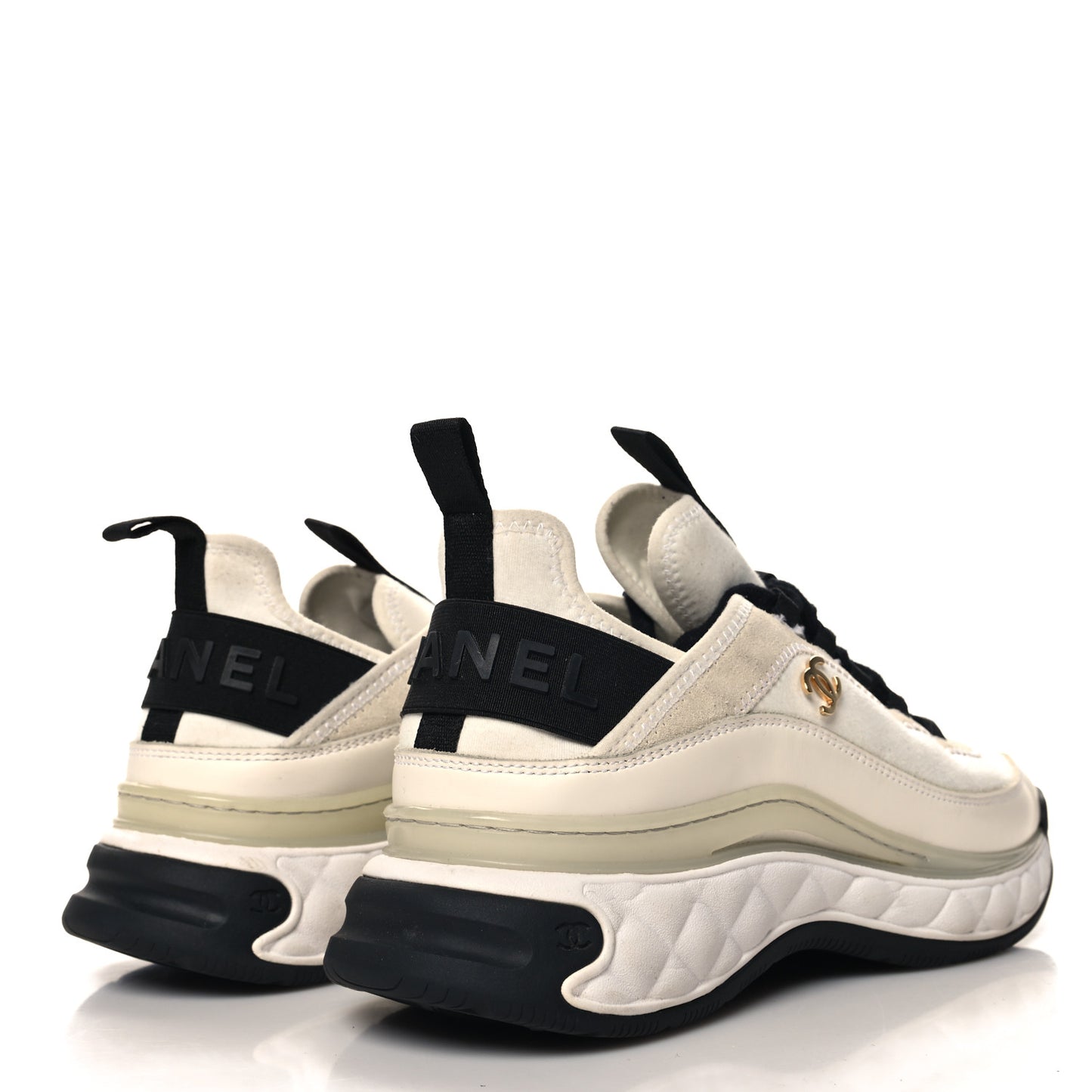 Velvet Calfskin Mixed Fibers CC Sneakers 39 Ivory Black