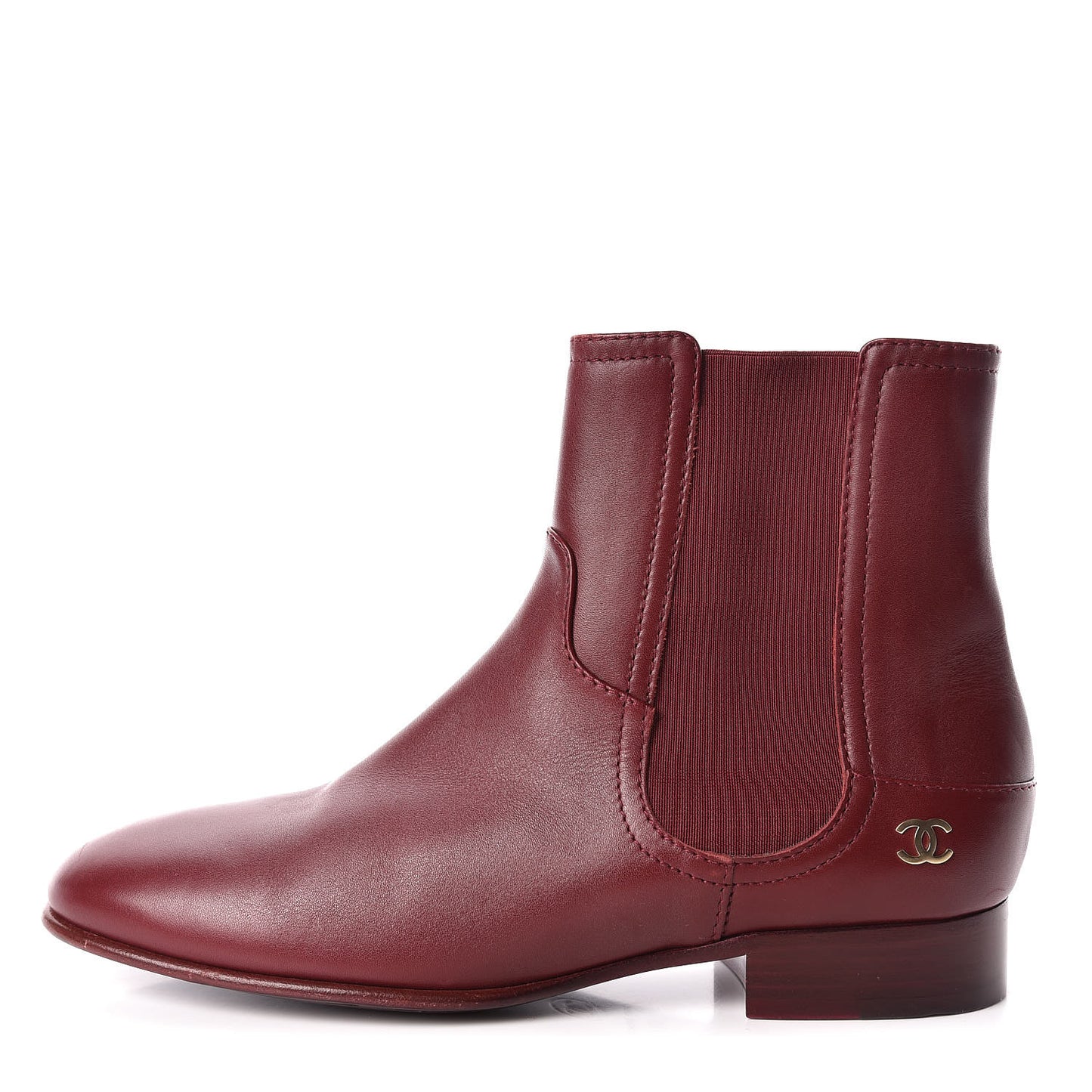 Calfskin Chelsea CC Short Boots 38 Bordeaux