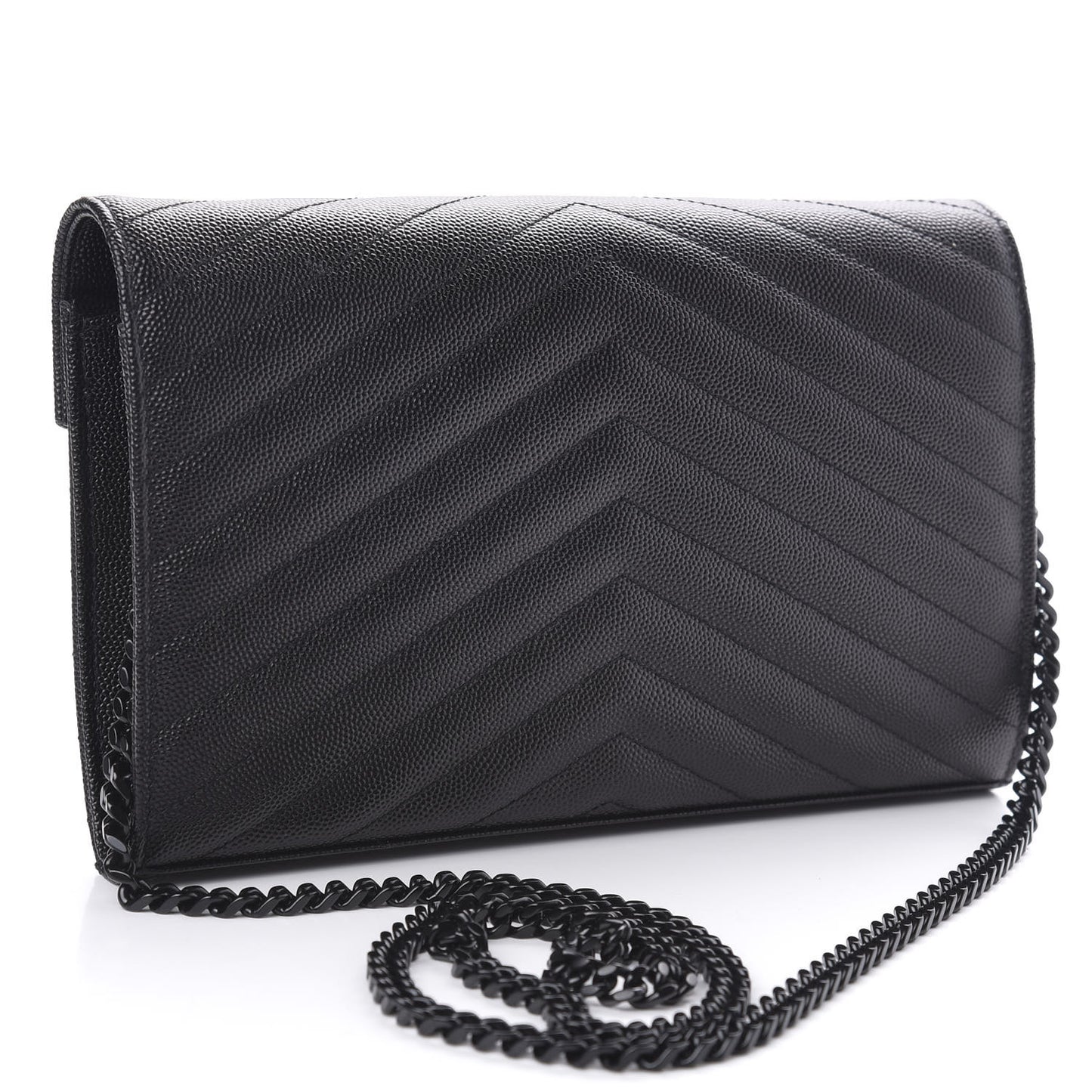 Grain De Poudre Matelasse Chevron Monogram Chain Wallet Black