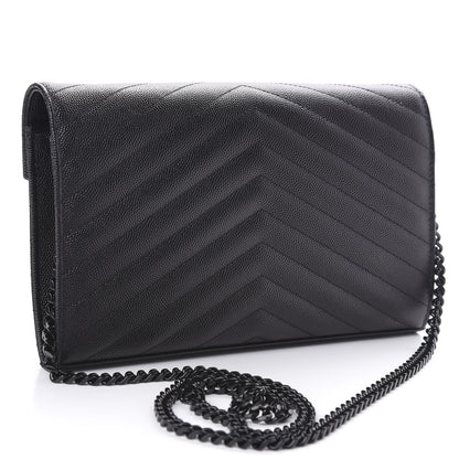 Saint Laurent Grain De Poudre Matelasse Chevron Monogram Chain Wallet Black 3 of 9