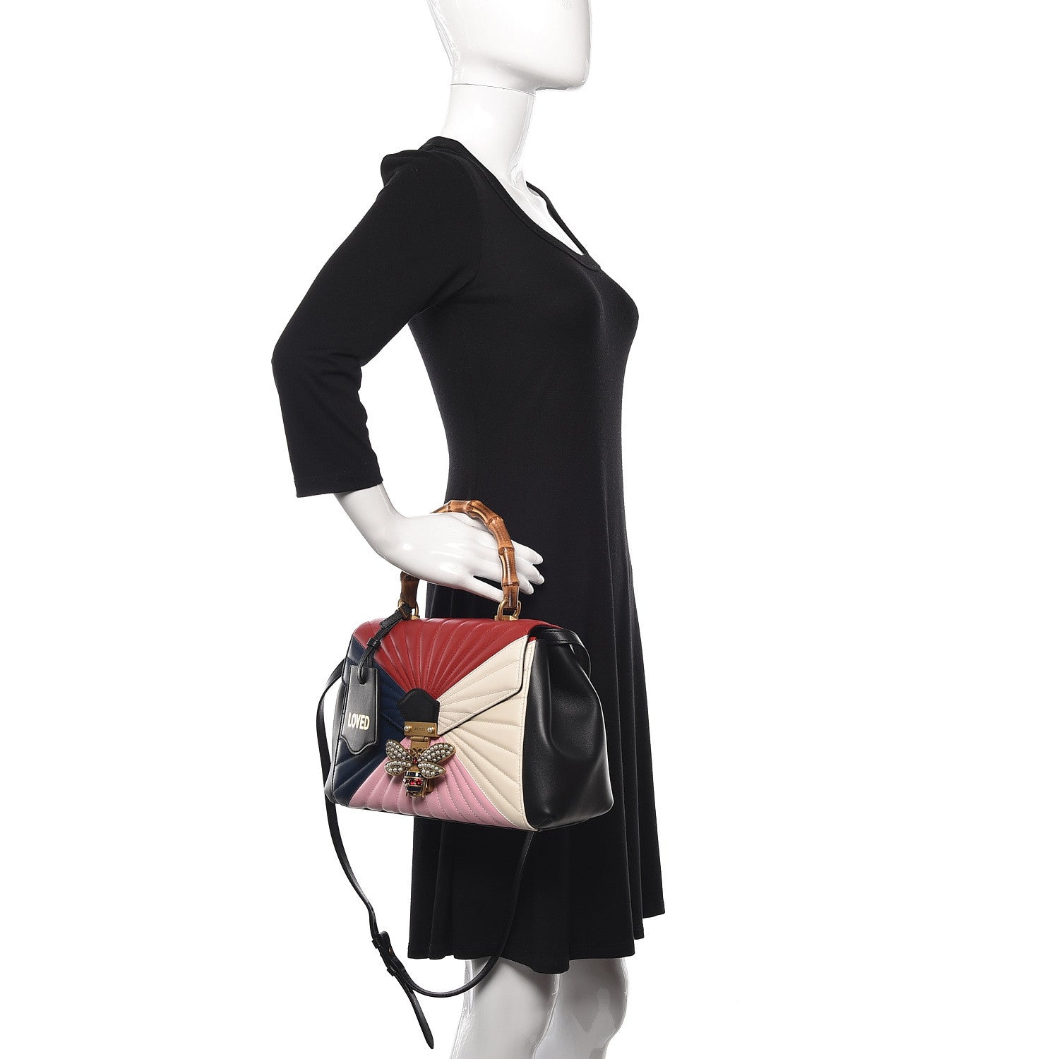 Gucci Calfskin Bamboo Trapuntata Queen Margaret Top Handle Bag Blue Agata Hibiscus Red Mystic White Sugar Pink 2 of 12