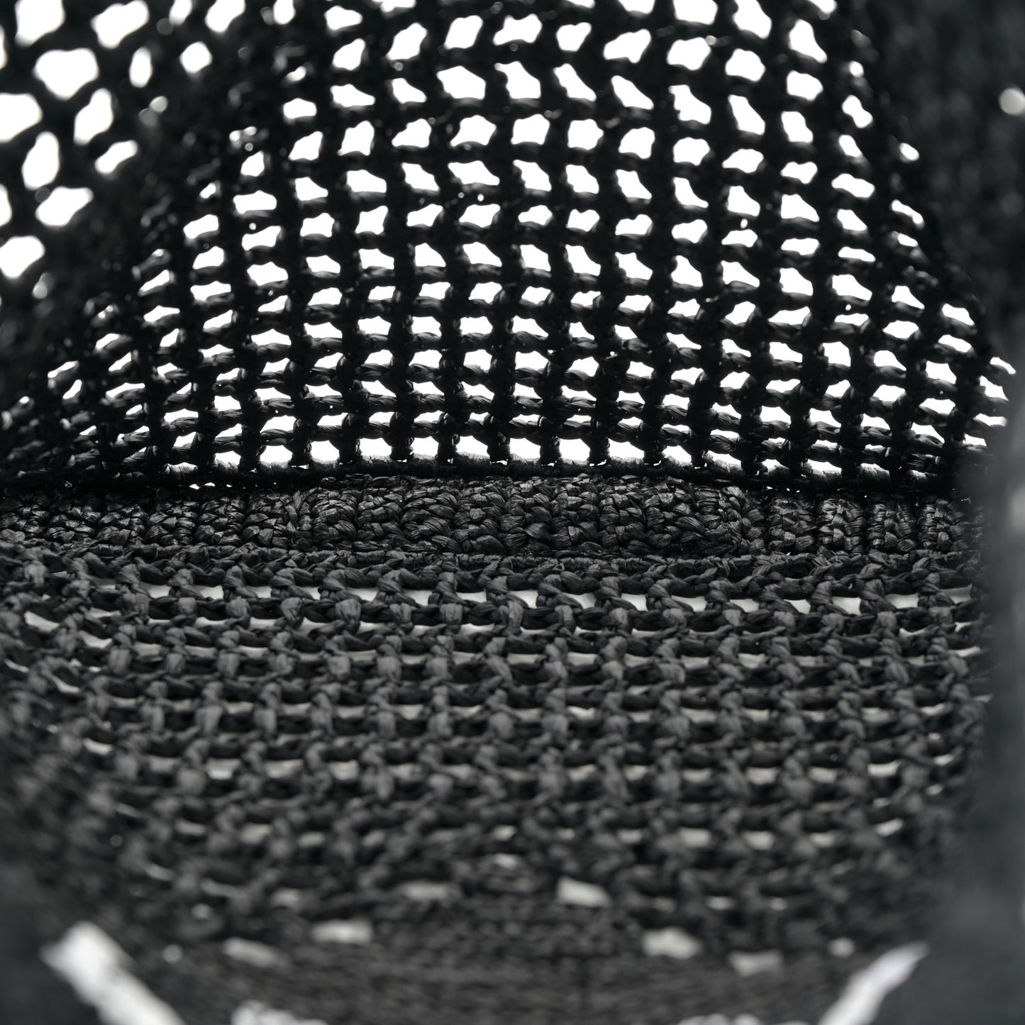 Yarn Raffia Effect Crochet Logo Embroidered Tote Bag Black