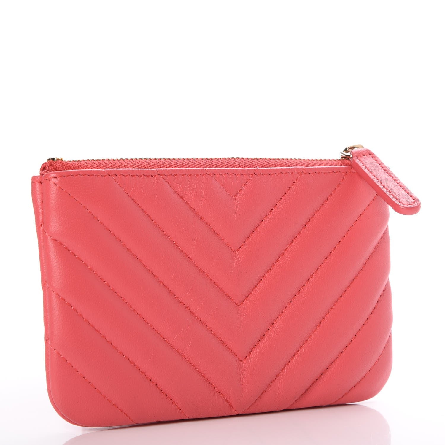 Chanel Lambskin Chevron Quilted Small Cosmetic Case Dark Pink 3 of 8