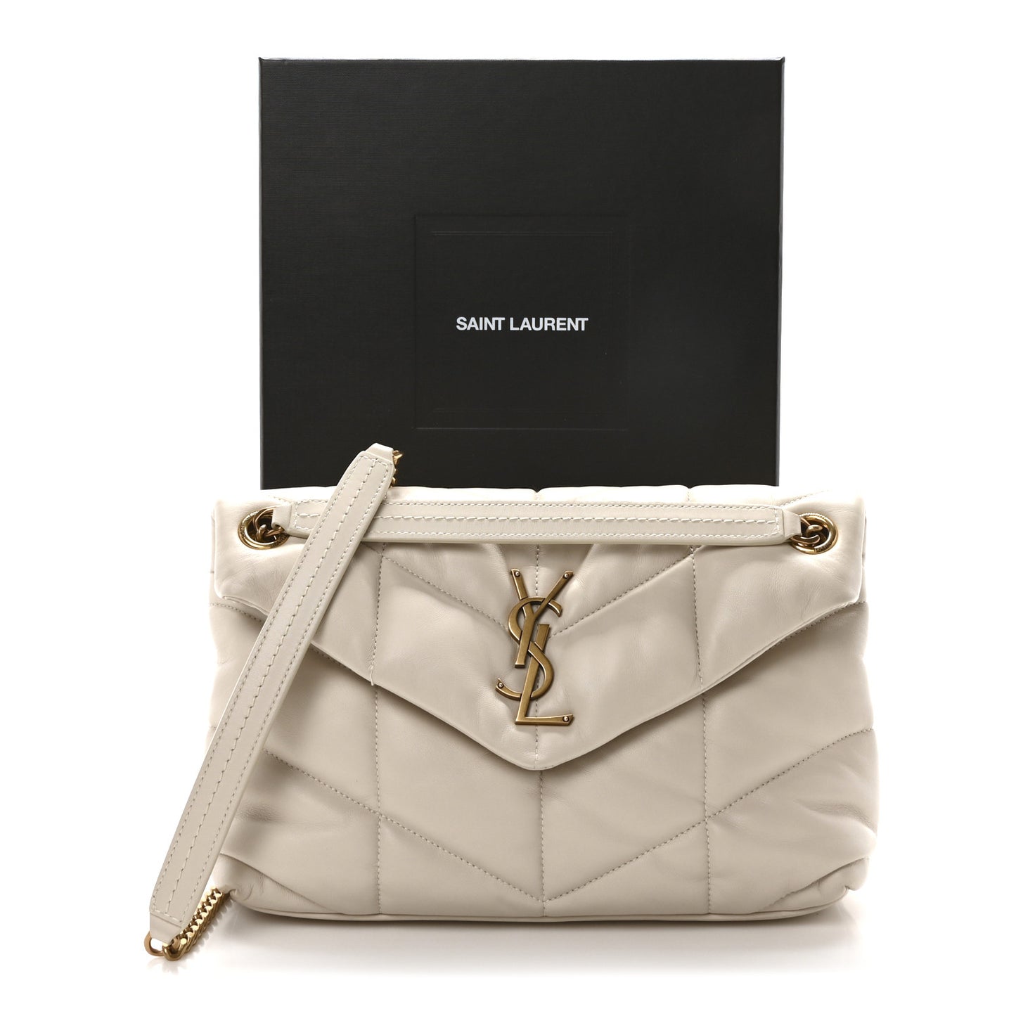 Lambskin Quilted Small Loulou Puffer Monogram Chain Satchel Crema Soft