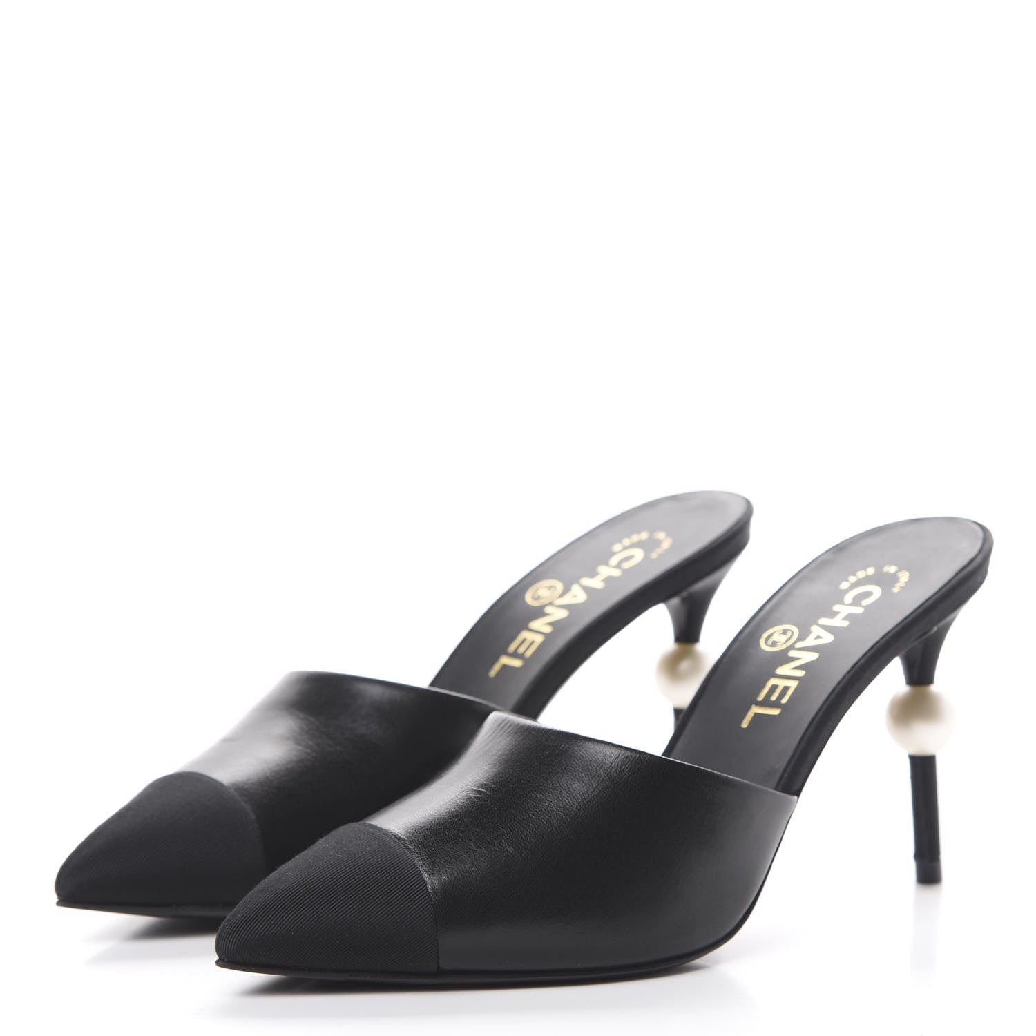 Chanel Goatskin Grosgrain Cap Toe Pearl Mule 36.5 Black 3 of 10