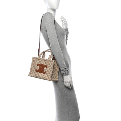 Celine Canvas Calfskin Triomphe Print Small Cabas Thais White 2 of 9