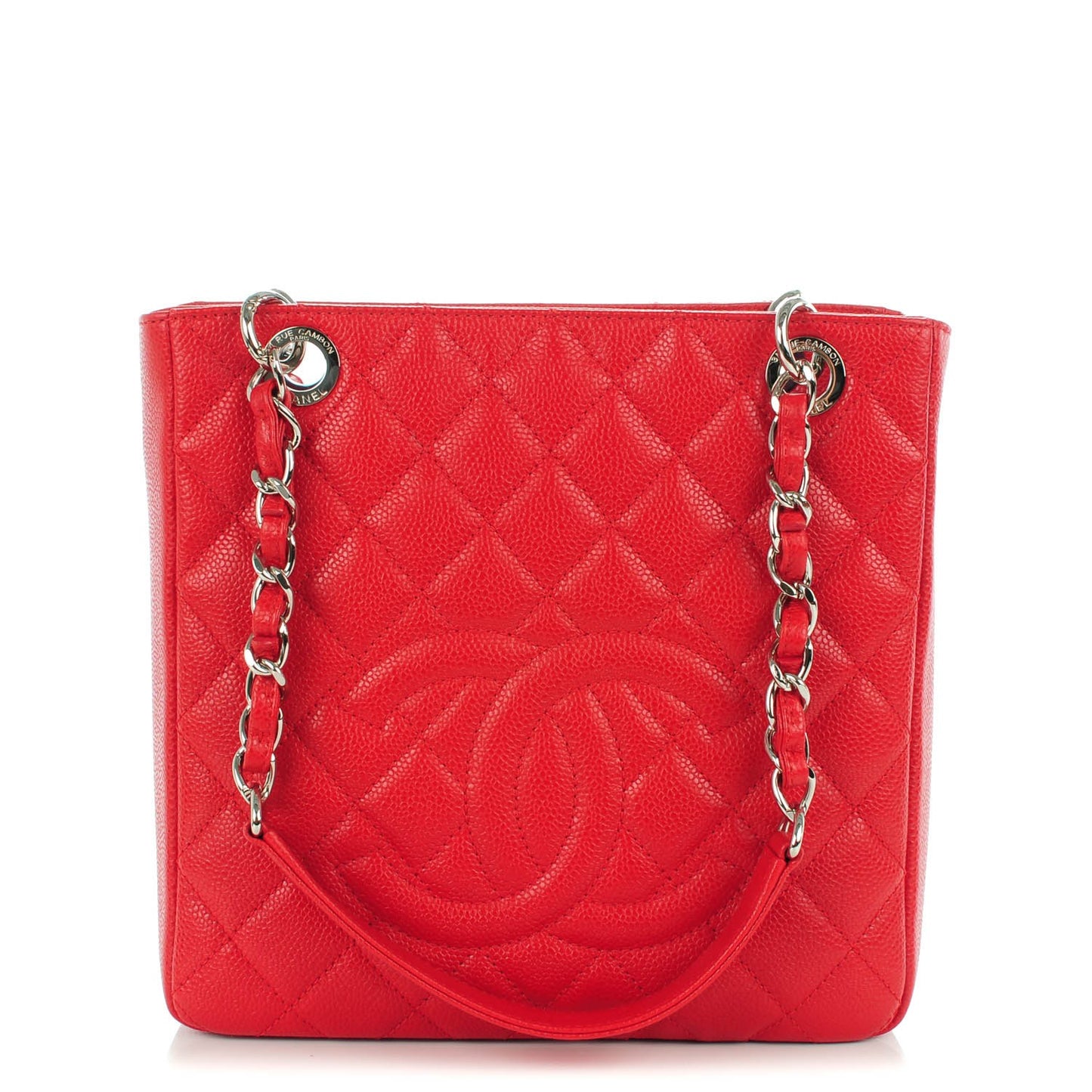 Caviar Quilted Petit Shopping Tote PST Red