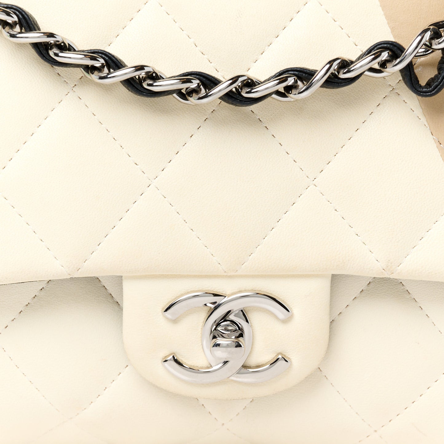 Lambskin Quilted Colorblock Jumbo Double Flap Black White Beige