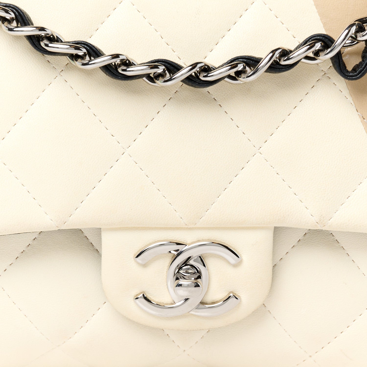Chanel Lambskin Quilted Colorblock Jumbo Double Flap Black White Beige 9 of 13