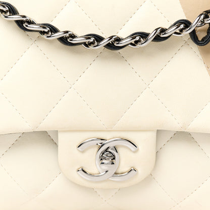 Chanel Lambskin Quilted Colorblock Jumbo Double Flap Black White Beige 9 of 13