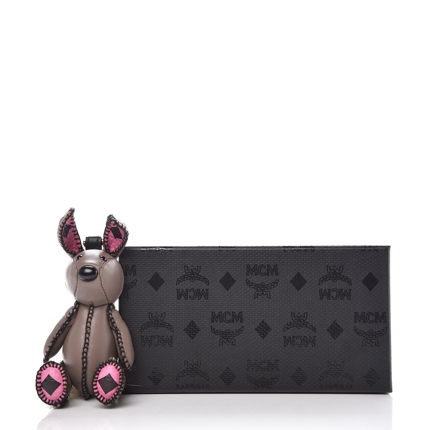 MCM Lambskin Visetos Rabbit Key Ring Bag Charm Taupe Pink 3 of 3