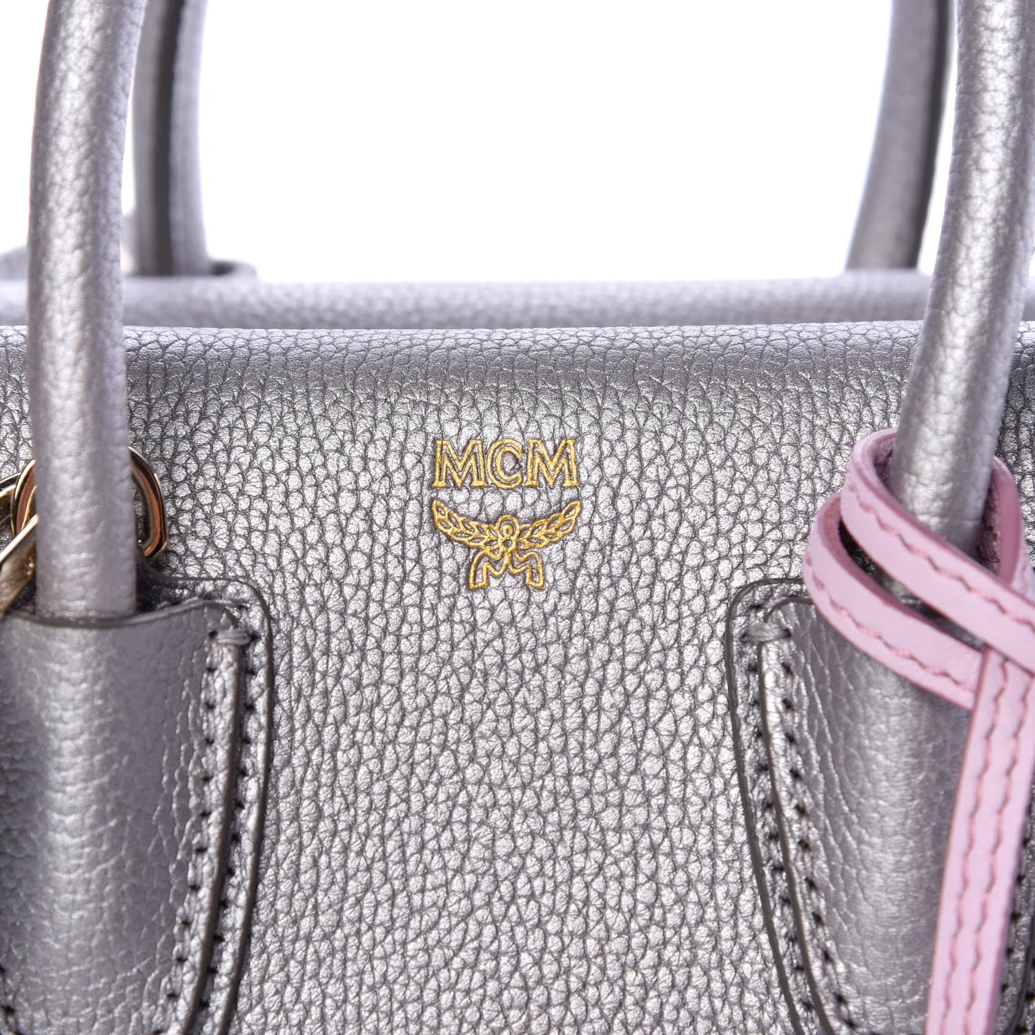 MCM Metallic Grained Calfskin Mini Milla Tote Spike Silver 6 of 9