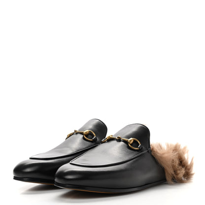 Gucci Calfskin Fur Womens Princetown Slippers 39 Black 3 of 8