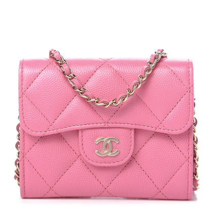 Chanel Caviar Quilted Flap Card Holder On Chain Pink 1 of 11