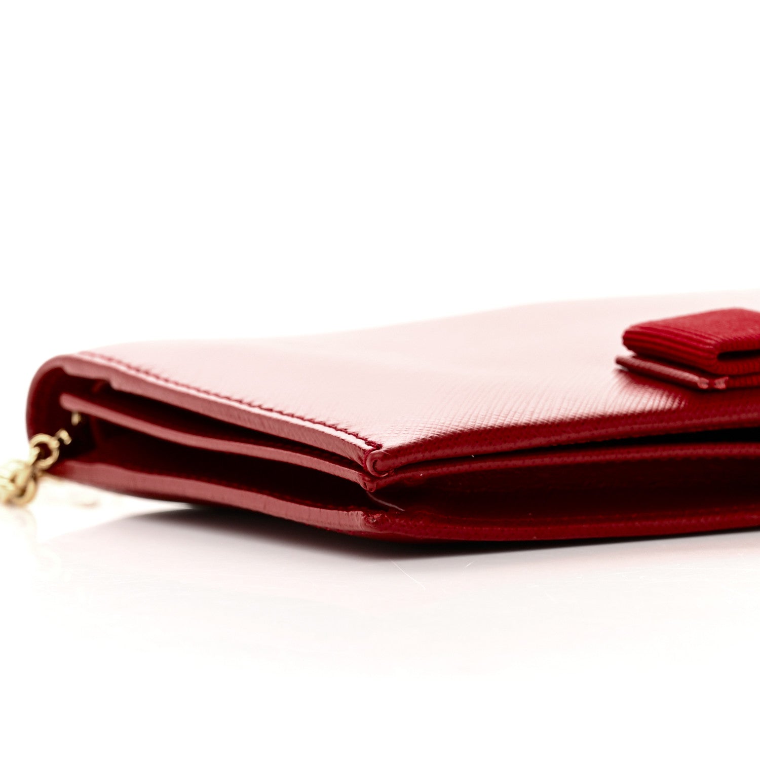 Salvatore Ferragamo Hammered Calfskin Vara Bow Chain Wallet Red 9 of 13