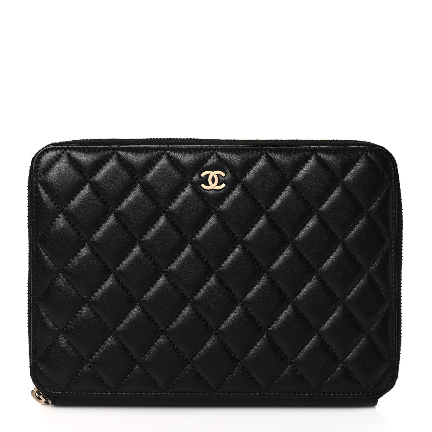 Chanel Lambskin Quilted Large Zip Around Organizer Wallet Black 1 of 11