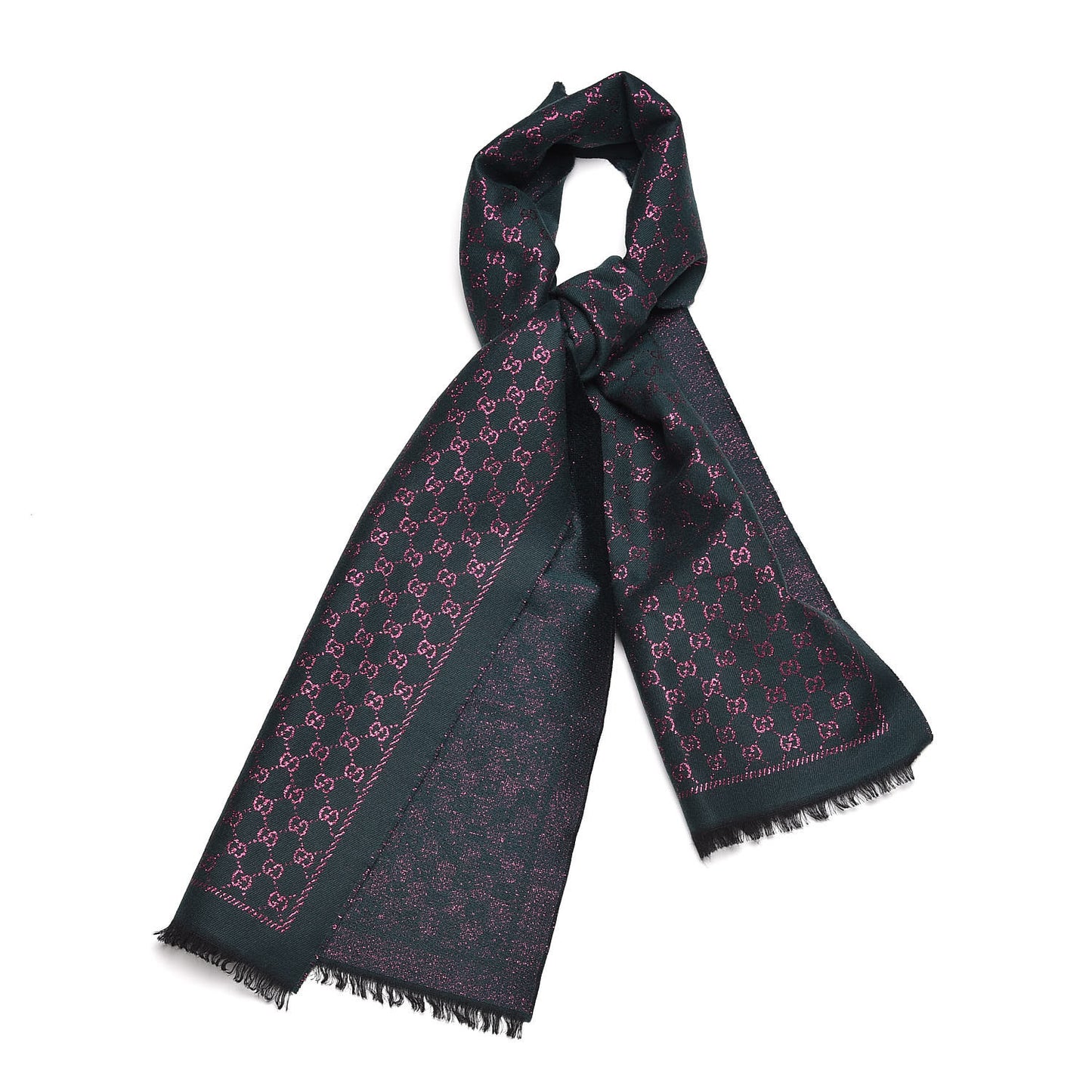 Wool Silk Jacquard GG Monogram Stenix Scarf Green Pink