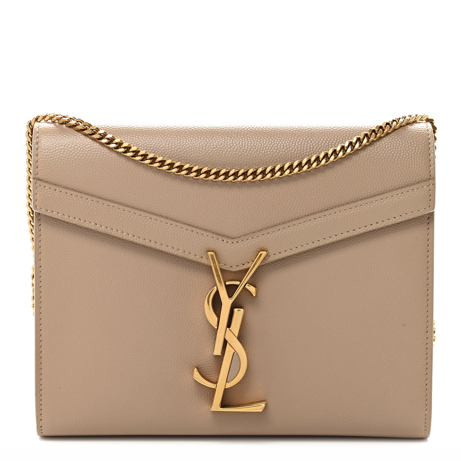 Saint Laurent Grain De Poudre Monogram Cassandra Chain Wallet Dark Beige 1 of 10