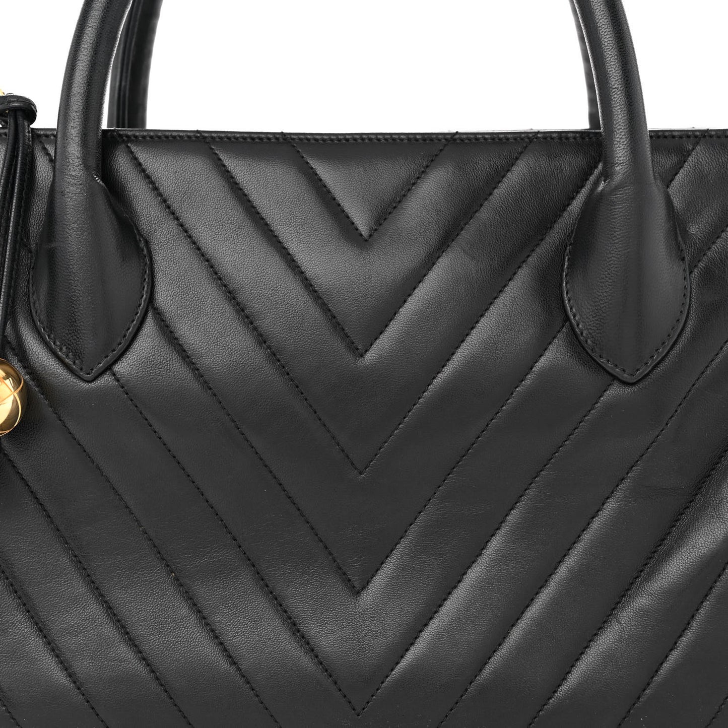 Lambskin Chevron Quilted Top Handle Bag Black