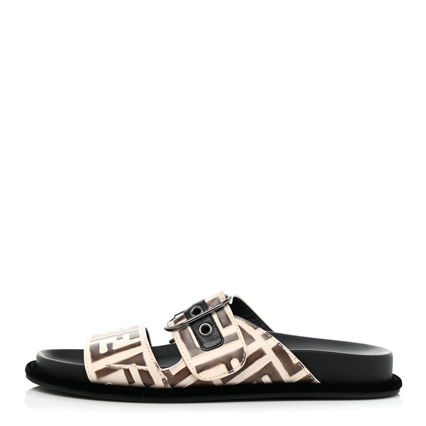 Calfskin FF Embossed Slide Sandals 37 Camelia Moresco