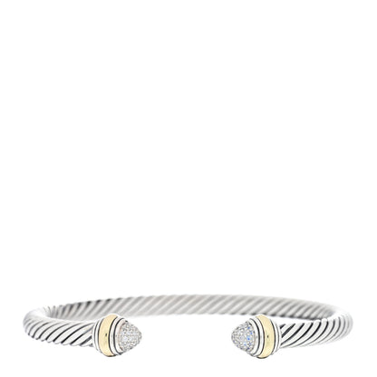David Yurman Sterling Silver 14K Yellow Gold Diamond 5mm Cable Classics Bracelet 1 of 3
