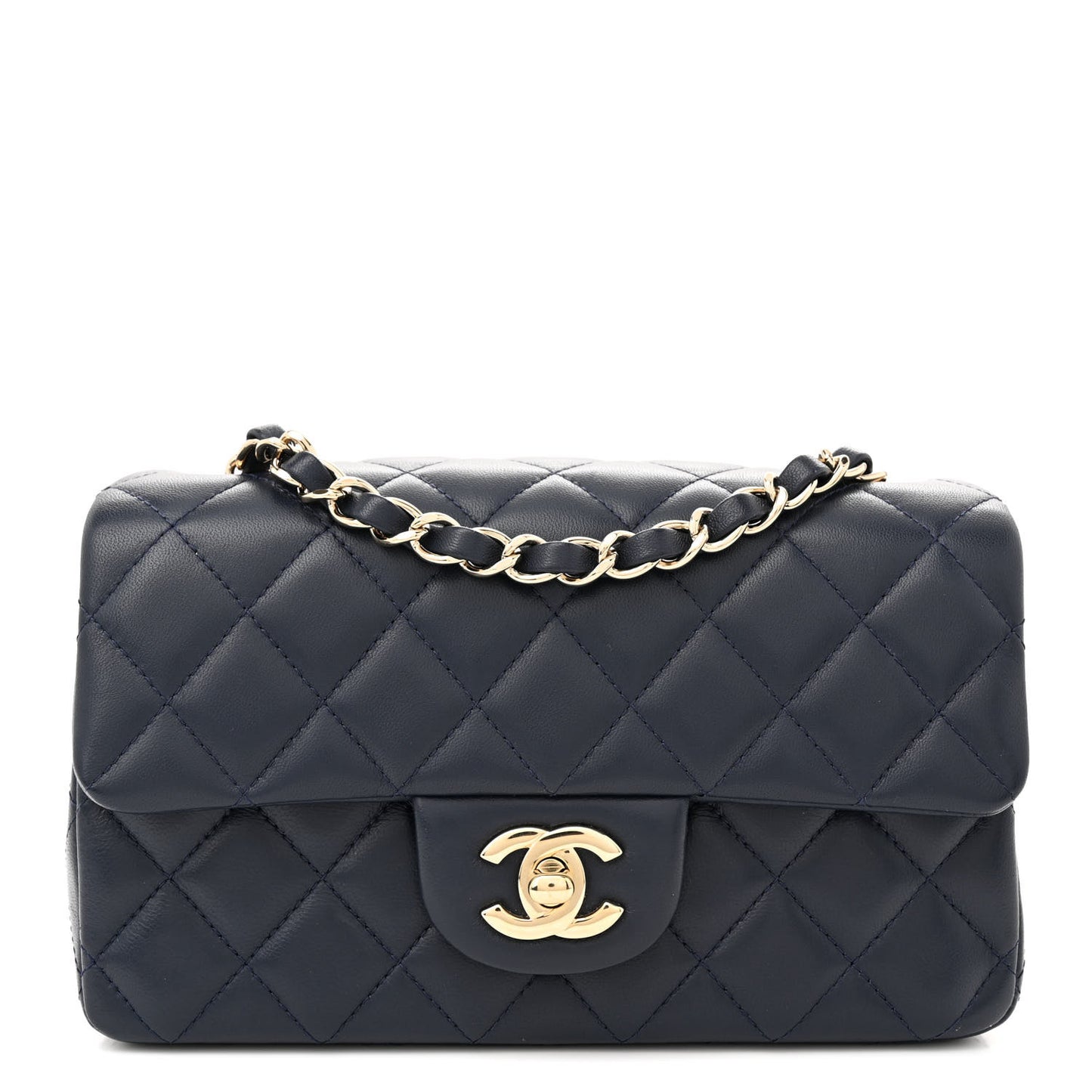 Lambskin Quilted Mini Rectangular Flap Dark Blue